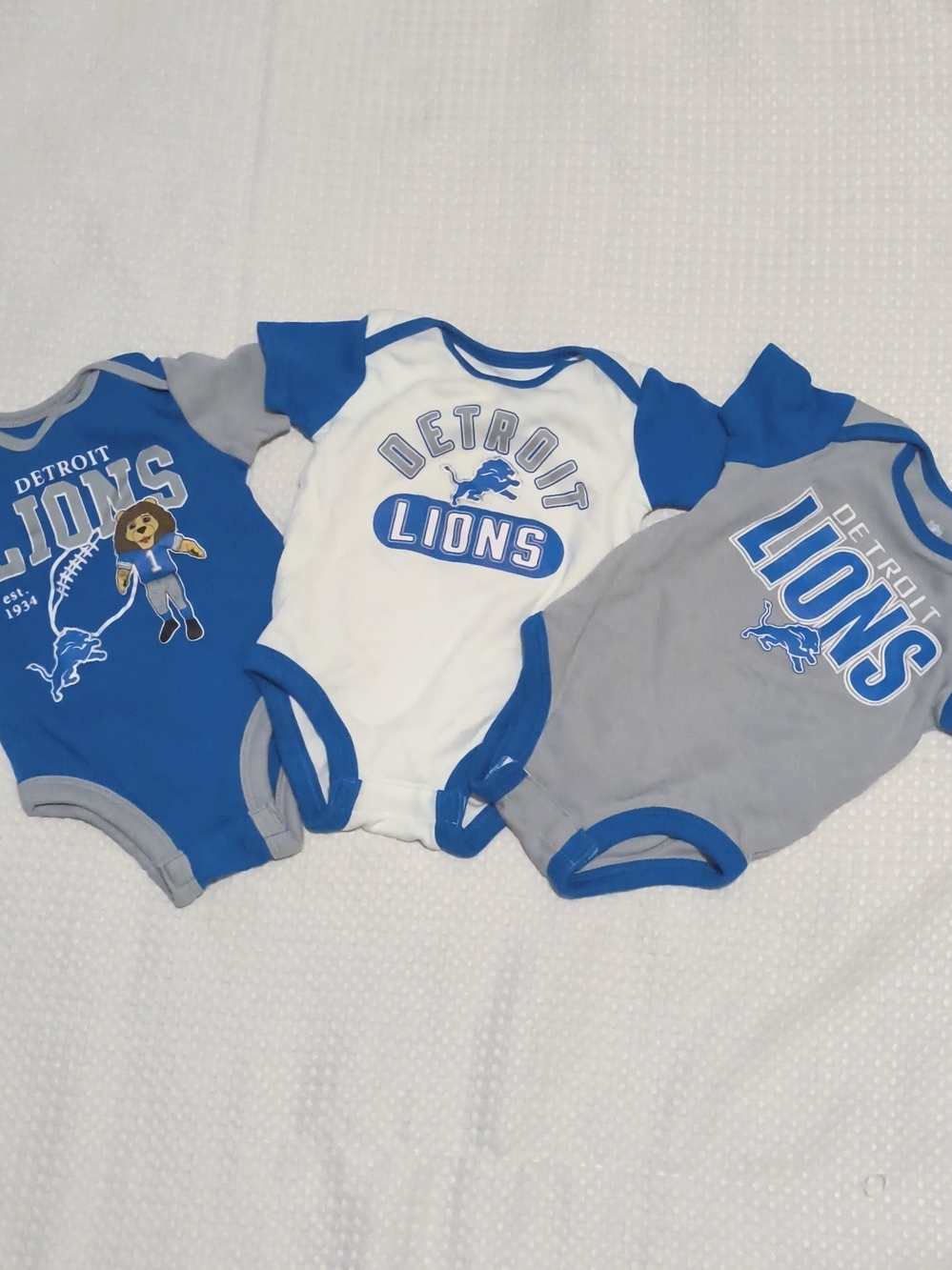NFL Detroit Lions Blue White Gray Baby Bodysuit 3-Pack